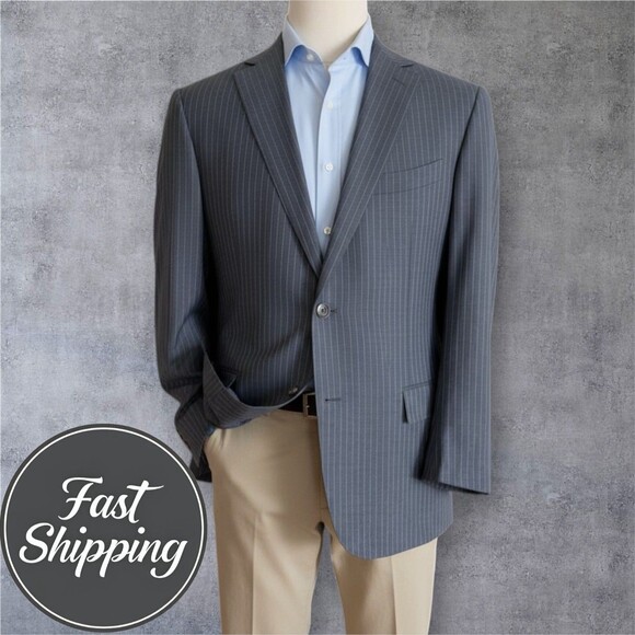 ERMENEGILDO ZEGNA Mens Blazer Sport Coat Two Button Jacket Gray Wool US 44R - Picture 1 of 11
